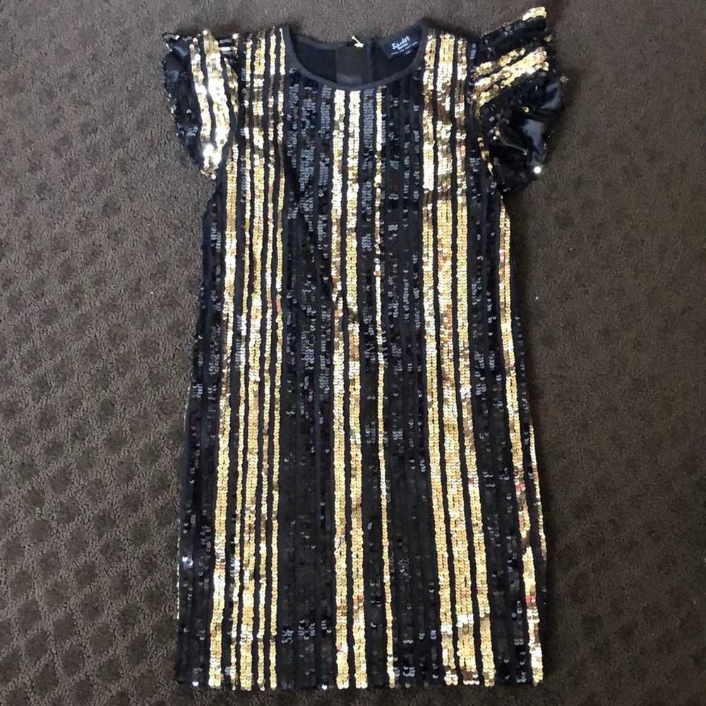 Bardot Black and Gold Sequin Stripe Girls' Formal Dress
